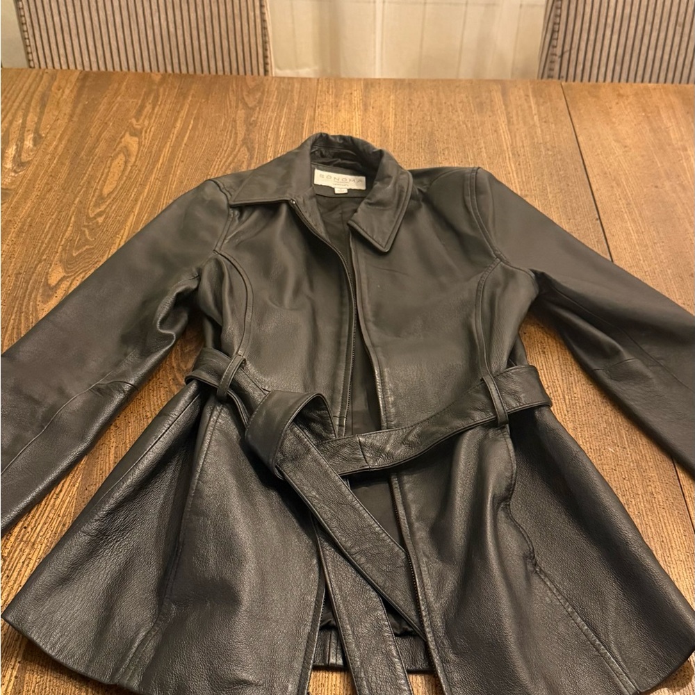 Sonoma Black Leather Belted Jacket